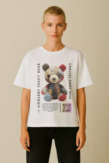 Coolest Teddy Bear – Beyaz Oversize Tişört