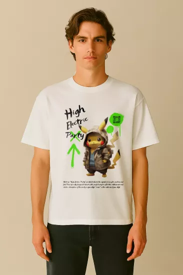 High Electric Party – Beyaz Oversize Tişört