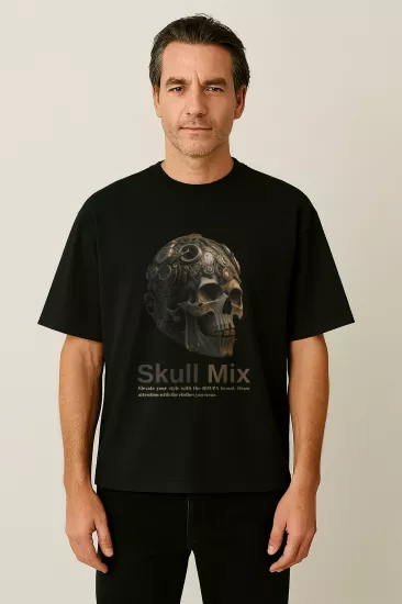 Skull Mix – Siyah Oversize Tişört